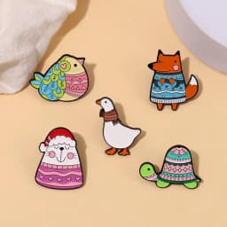 Happy Winter Enamel Pins Custom Bird Cat Fox Turtle Goose Brooches Lapel Badges Animal Sweater Jewelry Gift for Kids Friends