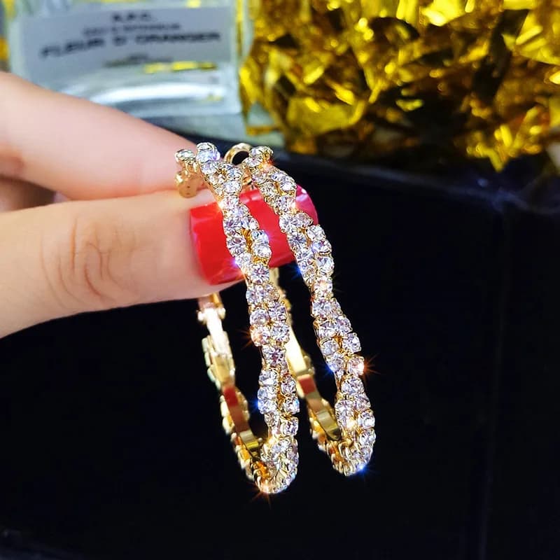 Fashion Jewelry Round Hoop Earrings Shiny Screw Crystal Earrings for Women Statement Earrings Party Gifts