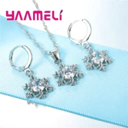 Qualified Snowflake Women 925 Sterling Silver Color Jewelry Set Zircon CZ Crystal Pendant Necklace Earrings Party Gift