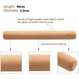 LMETJMA 40cm Wood Rolling Pin Natural Beech Wood Dough Roller French Dumpling Rolling Pin for Baking Pasta Pizza Dough JT119
