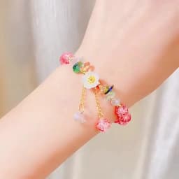 Korean New Sweet Daisy Flower Bracelet For Women Colorful Crystal Beaded Elastic Rope Bracelets Party Wedding Jewelry Gifts