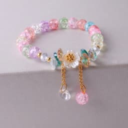 Korean New Sweet Daisy Flower Bracelet For Women Colorful Crystal Beaded Elastic Rope Bracelets Party Wedding Jewelry Gifts