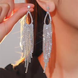 2pcs of Women's Jewelry Rhinestone Tassel Earrings Luxurious Fashion Accessories for Wedding Parties