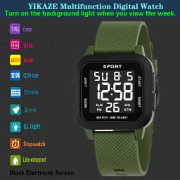 YIKAZE Sports Men Watch Retro Square Men's Digital Watch Multifunction Military Alarm Clock LED Wristwatch for Male Kids Gifts