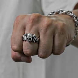 Ring Unisex Retro Vintage Vintage Hip-hop Personality Wings Skull Head Opening Ring Wholesale