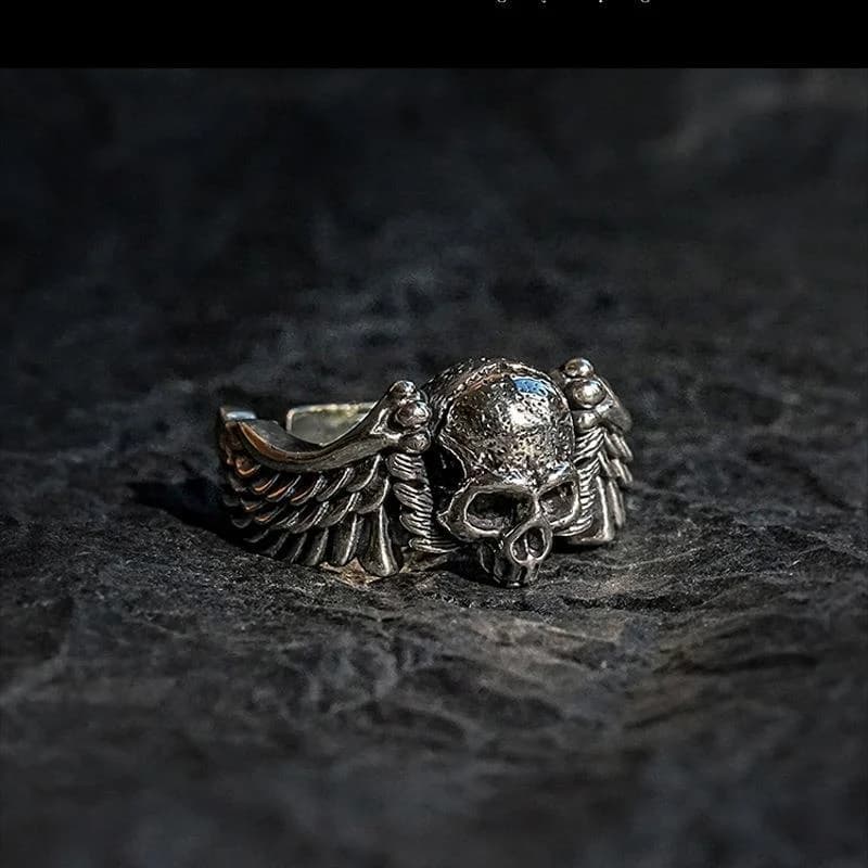 Ring Unisex Retro Vintage Vintage Hip-hop Personality Wings Skull Head Opening Ring Wholesale