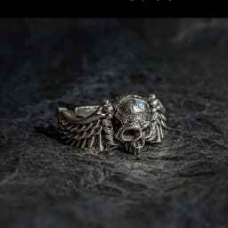 Ring Unisex Retro Vintage Vintage Hip-hop Personality Wings Skull Head Opening Ring Wholesale