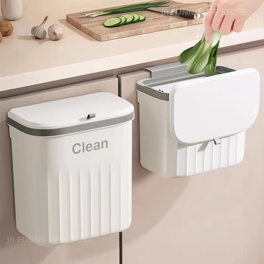 8.5/12L Hanging Trash Can For Kitchen Cabinet Door Wall Mounted Recycling Garbage Basket with Lid Bathroom Kitchen Accessories