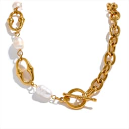 Yhpup High-Grade Natural Freshwater Pearls Metal Chain Fashion Necklace Trendy 18K PVD Plated Attractive Women Jewelry Gift