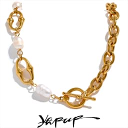 Yhpup High-Grade Natural Freshwater Pearls Metal Chain Fashion Necklace Trendy 18K PVD Plated Attractive Women Jewelry Gift