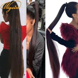WIGSIN Synthetic 32Inch Long Straight Drawstring Ponytail Clip in Hair Extension Black Blonde Hairpiece for Women