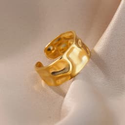 Stainless Steel Irregular Geometric Open Rings For Women Gold Color Texture Couple Wedding Ring Trendy Elegant Aesthetic Jewelry