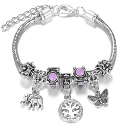 Multi Style Rhinestone 6 Color Beaded Bangle Lobster Buckle Adjustable Snake Chain Elephant Bracelet Pendant Woman Jewelry Gift