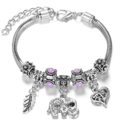 Multi Style Rhinestone 6 Color Beaded Bangle Lobster Buckle Adjustable Snake Chain Elephant Bracelet Pendant Woman Jewelry Gift
