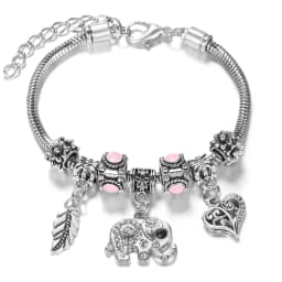 Multi Style Rhinestone 6 Color Beaded Bangle Lobster Buckle Adjustable Snake Chain Elephant Bracelet Pendant Woman Jewelry Gift