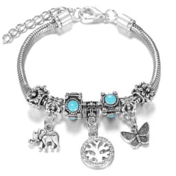 Multi Style Rhinestone 6 Color Beaded Bangle Lobster Buckle Adjustable Snake Chain Elephant Bracelet Pendant Woman Jewelry Gift