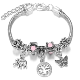 Multi Style Rhinestone 6 Color Beaded Bangle Lobster Buckle Adjustable Snake Chain Elephant Bracelet Pendant Woman Jewelry Gift