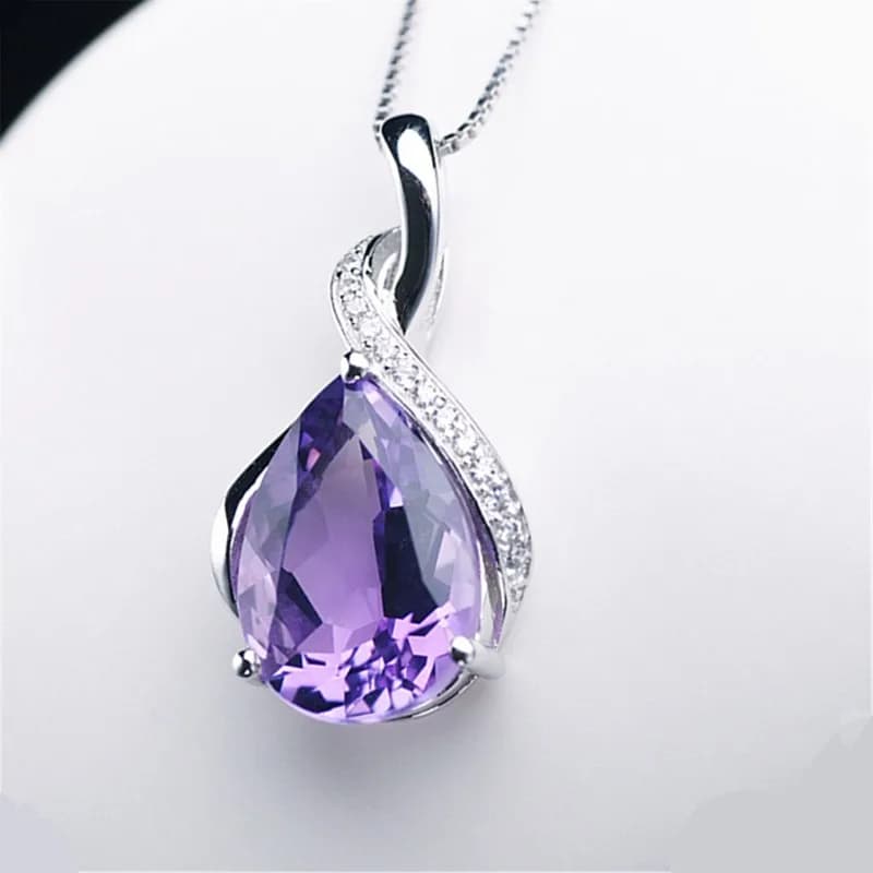 Buyee 925 Sterling Silver Female Stone Pendant Chain Natural Amethyst & Aquamarine Necklace for Women Fashion Fine Jewelry Chain