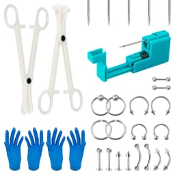 Sterile Body Piercing Tool Set With Piercing Needles Clamp Forceps Tongue Belly Nose Ring Lip Ear Piercing Gun Body Jewelry Kit