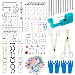 Sterile Body Piercing Tool Set With Piercing Needles Clamp Forceps Tongue Belly Nose Ring Lip Ear Piercing Gun Body Jewelry Kit