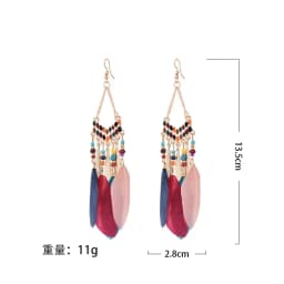 Bohemian Ethnic Feather Dangle Earrings For Women Trendy Long Tassel Colorful Beads Drop Earrings Girl Female Boho Jewelry