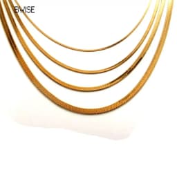 Bwise 2-5mm Width Stainless Steel Flat Chain Necklace Hot Fashion Herringbone Gold Color Snake Chain for Men Women Gift Jewelry