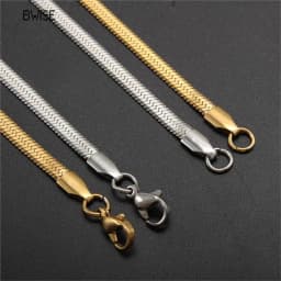 Bwise 2-5mm Width Stainless Steel Flat Chain Necklace Hot Fashion Herringbone Gold Color Snake Chain for Men Women Gift Jewelry