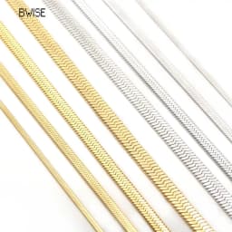 Bwise 2-5mm Width Stainless Steel Flat Chain Necklace Hot Fashion Herringbone Gold Color Snake Chain for Men Women Gift Jewelry