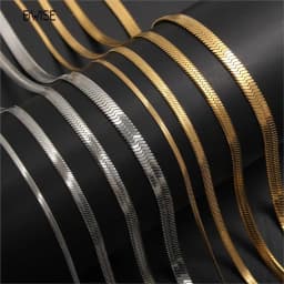 Bwise 2-5mm Width Stainless Steel Flat Chain Necklace Hot Fashion Herringbone Gold Color Snake Chain for Men Women Gift Jewelry
