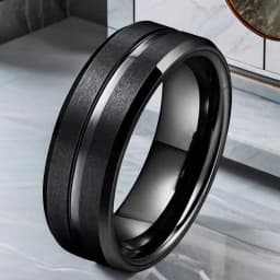Fashion 8mm Men's Black Tungsten Wedding Band Rings Black Groove Beveled Edge Engagement Ring for Men's Valentine Gifts Jewelry