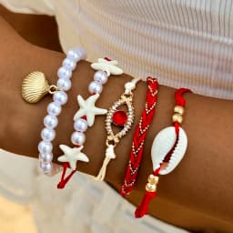 Tocona 5pcs/set Bohemian Imitation Pearl Bracelets for Women Ethnic Style Shell Beaded Bangles Summer Beach Jewelry Set 26165