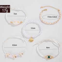 Tocona 5pcs/set Bohemian Imitation Pearl Bracelets for Women Ethnic Style Shell Beaded Bangles Summer Beach Jewelry Set 26165