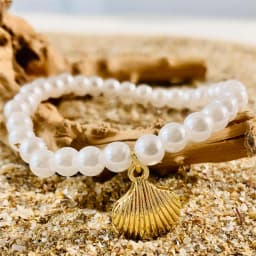 Tocona 5pcs/set Bohemian Imitation Pearl Bracelets for Women Ethnic Style Shell Beaded Bangles Summer Beach Jewelry Set 26165