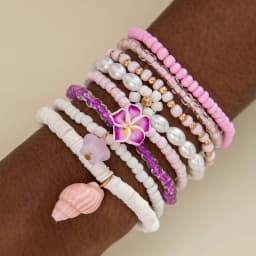 Tocona 5pcs/set Bohemian Imitation Pearl Bracelets for Women Ethnic Style Shell Beaded Bangles Summer Beach Jewelry Set 26165