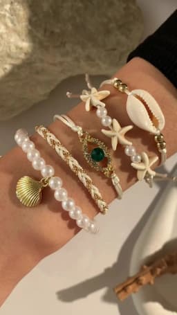 Tocona 5pcs/set Bohemian Imitation Pearl Bracelets for Women Ethnic Style Shell Beaded Bangles Summer Beach Jewelry Set 26165