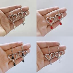 Punk Gothic Heart Earrings For Women Fashion Korean Jewelry Gifts Accessories Star Thorn Heart Colored Crystal Pendant Ear Hooks