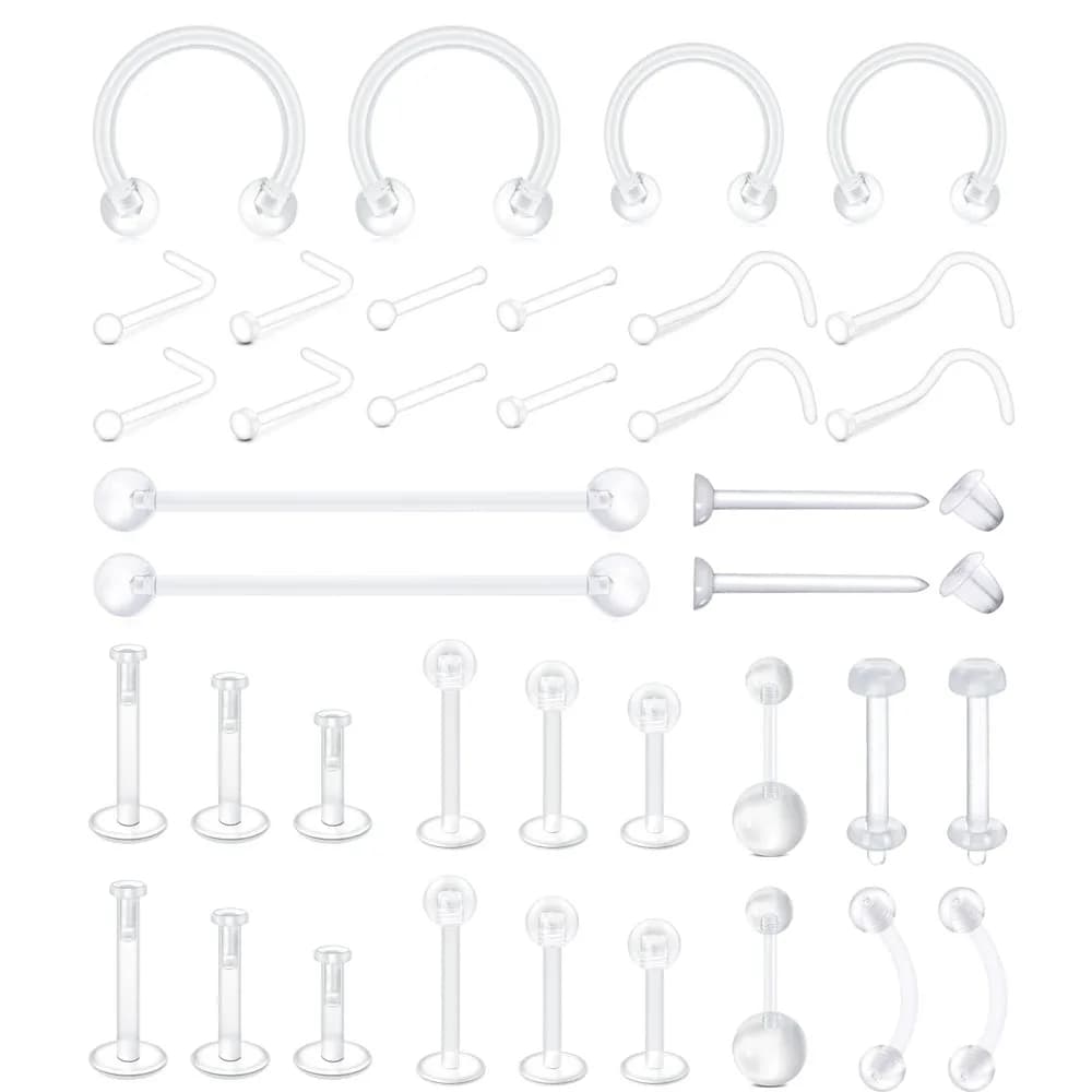 2pcs Clear Surgery Bioflex Nose Rings Belly Rings Septum Eyebrow Lip Cartilage Earring Industrial Plastic Piercing Jewelry