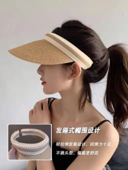 Woman New Fashion Sun Hats Female Outdoor Visor Beach Caps Breathable Empty Top Straw Cap Female Anti-UV Beach Cap