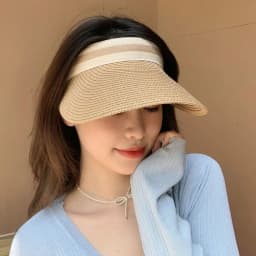 Woman New Fashion Sun Hats Female Outdoor Visor Beach Caps Breathable Empty Top Straw Cap Female Anti-UV Beach Cap