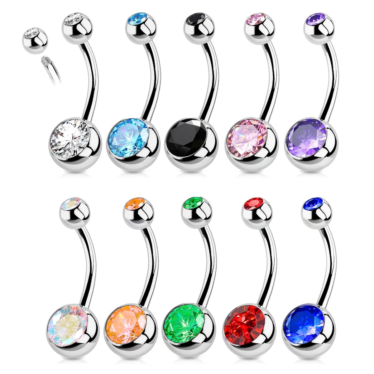 1PC G23 Titanium Crystal Gem Curved Barbell Rings Belly Button Navel Rings Piercings Nombril Ombligo Piercing Charming Jewelry