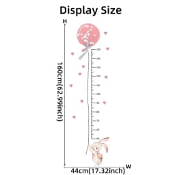 2Pcs Cartoon Cute Pink Rabbit Balloon Height Measurement Wall Stickers for Kids Room Bedroom Home Decoration Wall Decals