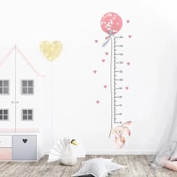 2Pcs Cartoon Cute Pink Rabbit Balloon Height Measurement Wall Stickers for Kids Room Bedroom Home Decoration Wall Decals