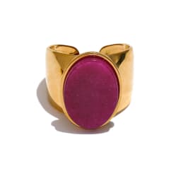 Yhpup PVD Plated Stone Stainless Steel Gold Color Wide Ring Summer Trendy Fashion Jewelry Accessories Bijoux