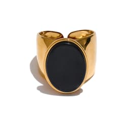 Yhpup PVD Plated Stone Stainless Steel Gold Color Wide Ring Summer Trendy Fashion Jewelry Accessories Bijoux