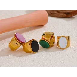 Yhpup PVD Plated Stone Stainless Steel Gold Color Wide Ring Summer Trendy Fashion Jewelry Accessories Bijoux