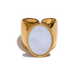 Yhpup PVD Plated Stone Stainless Steel Gold Color Wide Ring Summer Trendy Fashion Jewelry Accessories Bijoux