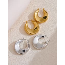 Yhpup High Quality Minimalist Sleek Stainless Steel Metal Round Hollow Hoop Earrings for Women Water Resistant Jewelry