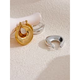 Yhpup High Quality Minimalist Sleek Stainless Steel Metal Round Hollow Hoop Earrings for Women Water Resistant Jewelry