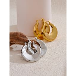 Yhpup High Quality Minimalist Sleek Stainless Steel Metal Round Hollow Hoop Earrings for Women Water Resistant Jewelry