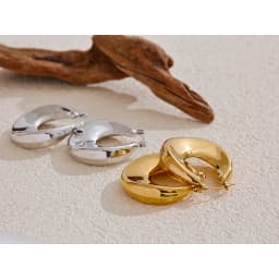 Yhpup High Quality Minimalist Sleek Stainless Steel Metal Round Hollow Hoop Earrings for Women Water Resistant Jewelry